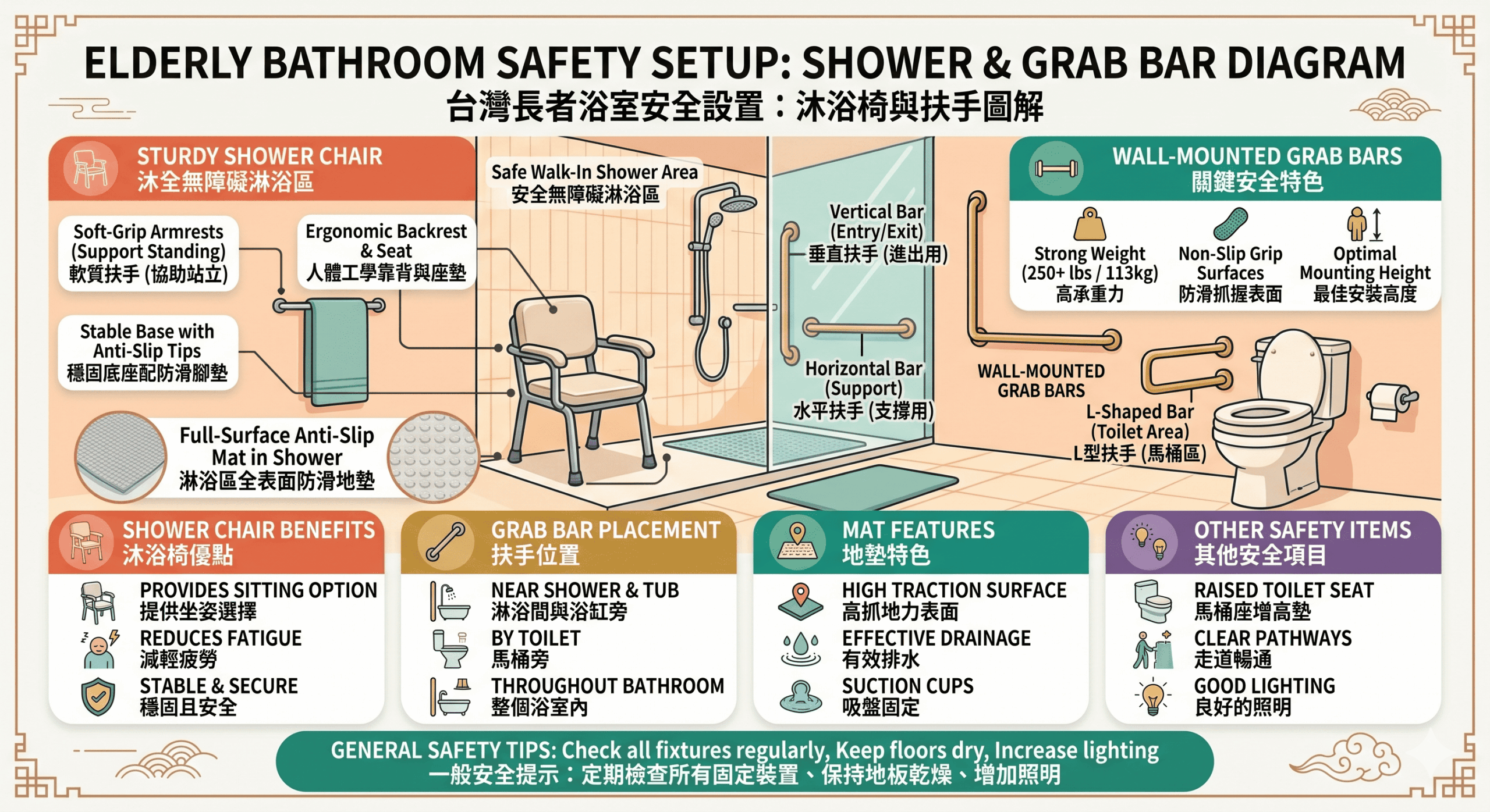 老人洗澡椅帶有扶手與靠背的沐浴椅示意圖