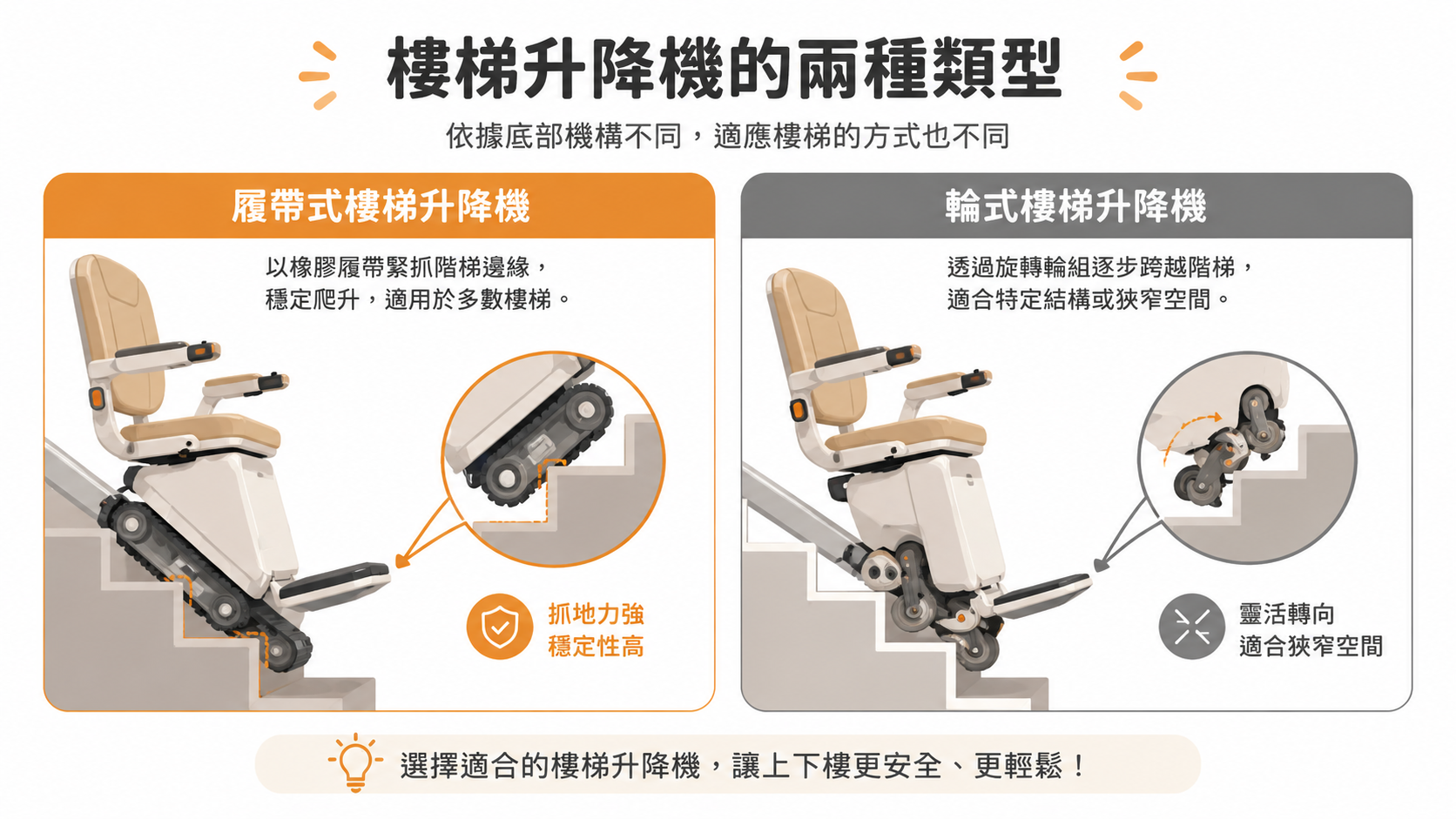 履帶式與撐桿式爬梯機的種類比較圖