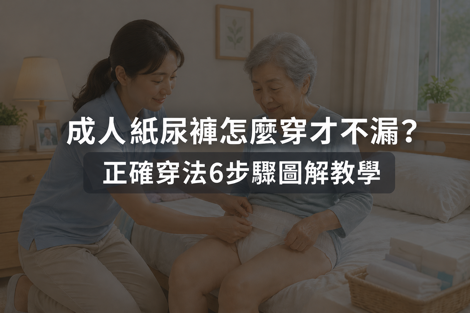 80%漏尿問題出在穿法！圖解褲型與黏貼型成人紙尿褲的正確穿法步驟，教你防漏側邊怎麼拉、尿片怎麼放、哪些錯誤穿法反而更漏。照護者必收藏的防漏教學。