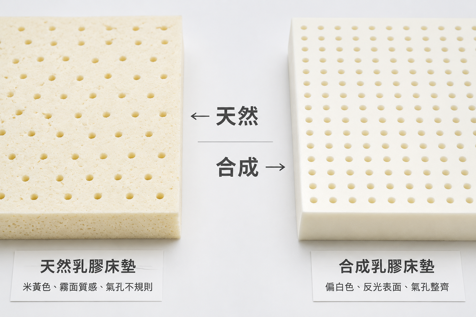 天然乳膠與合成乳膠外觀顏色對比辨別