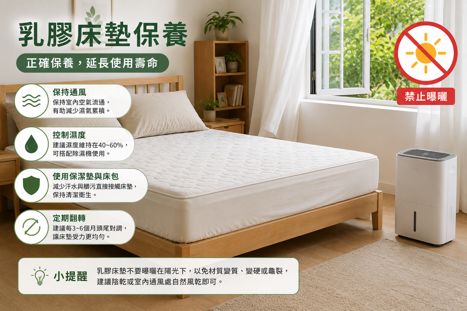 乳膠床墊日常保養重點避免曝曬與使用保潔墊
