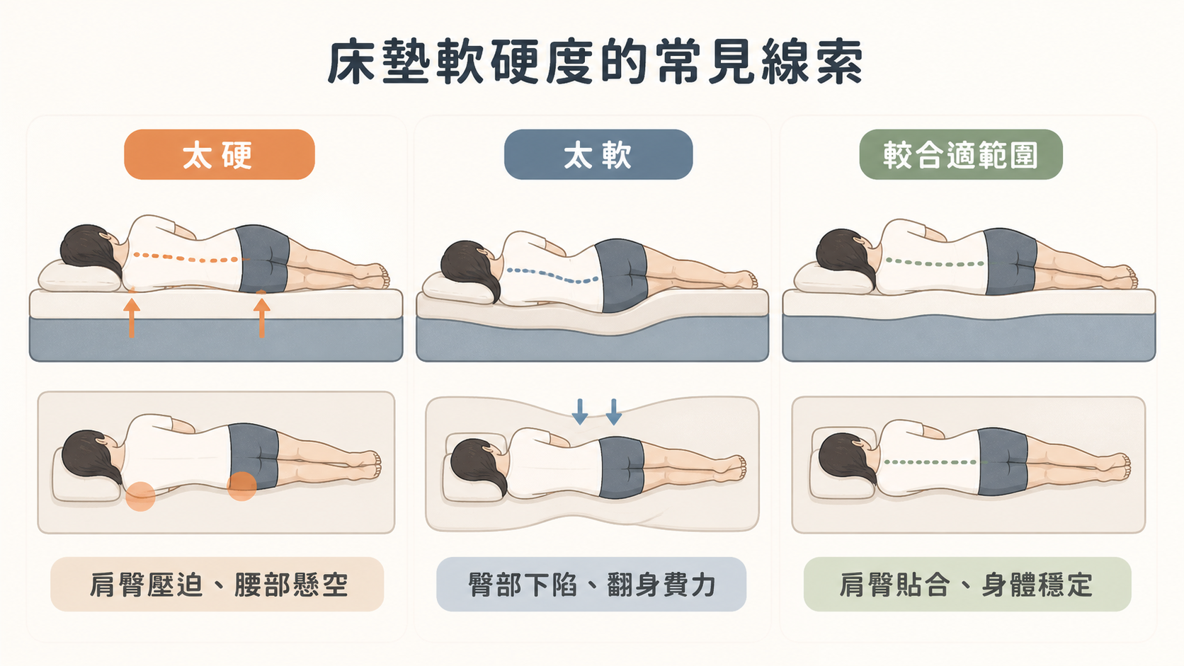 床墊太硬與太軟的睡姿線索比較
